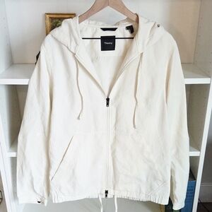 Theory Cotton Blend Hooded Zip Jacket Womens S Ivory